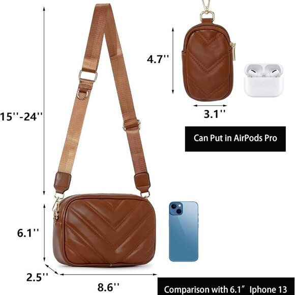 Chevron Quilted Small Crossbody Bag with Coin Purse Pouch, Women Square Camera S - Picture 4 of 5